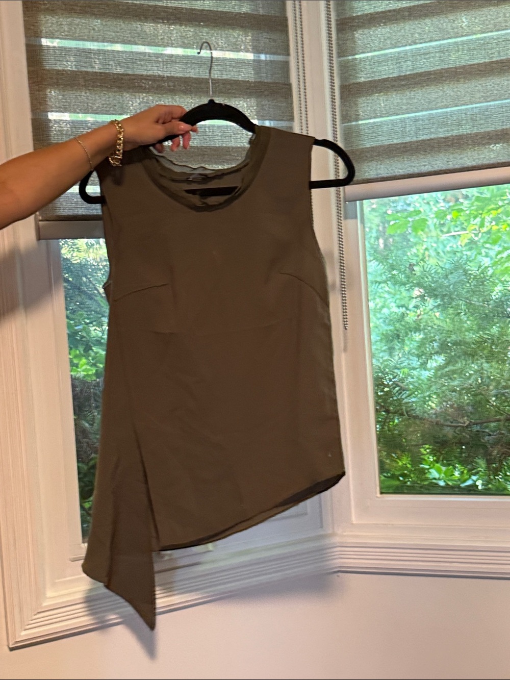 Sleeveless Asymmetric Olive Top - Women